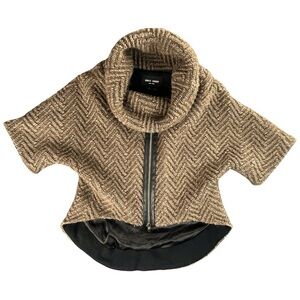 Shui Chen Women’s Pullover Chunky-Knit Wool/Alpaca/Leather Zip Sweater XS/S